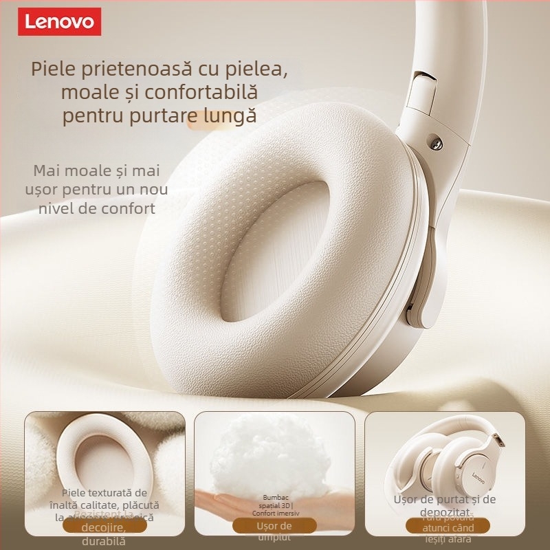 Lenovo headset wireless Bluetooth cu ANC, rază de acțiune 10 m, baterie 8+ ore, purtare pe cap, Bluetooth 5.4, stereo