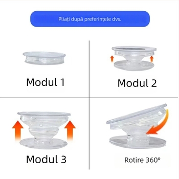 Suport pentru telefon Snap-on cu magnet; materiale ABS + magnet + adeziv transparent; potrivit pentru birou, streaming live și studiu.