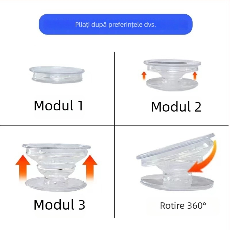 Suport pentru telefon Snap-on cu magnet; materiale ABS + magnet + adeziv transparent; potrivit pentru birou, streaming live și studiu.