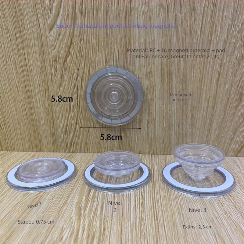 Suport MagSafe pentru telefon cu airbag, demontabil, extensibil, transparent, din PC