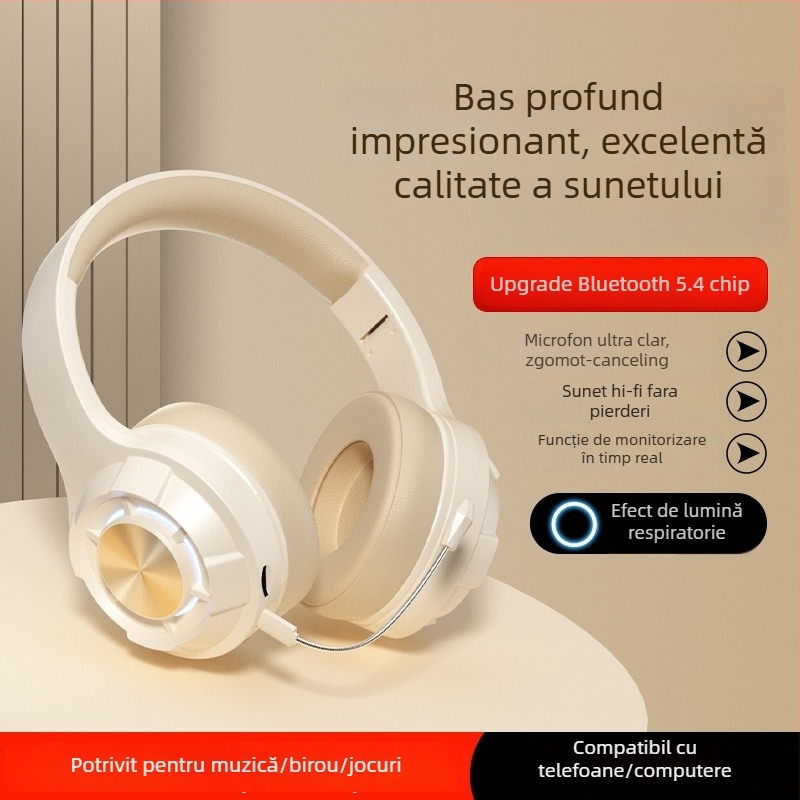 Căști Bluetooth pentru recitare, cu bandă pentru cap, pliabile, rază de 10 m, BT 5.4, baterie >8 h, IPX4, sunet stereo