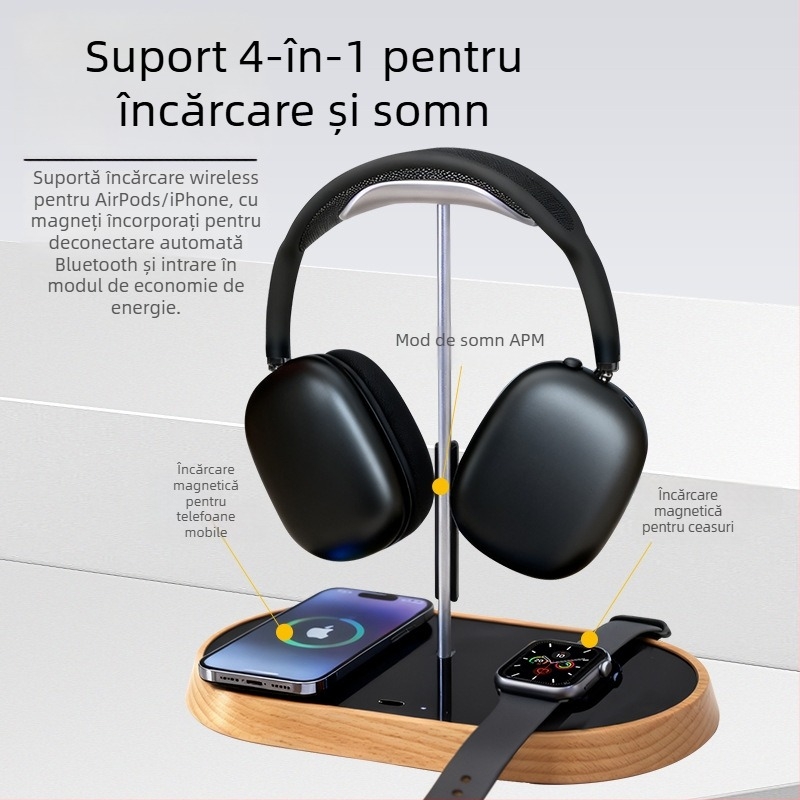 Suport pentru căști de birou cu încărcare wireless, modelul B15a, pentru utilizare pe desktop, personalizare disponibilă