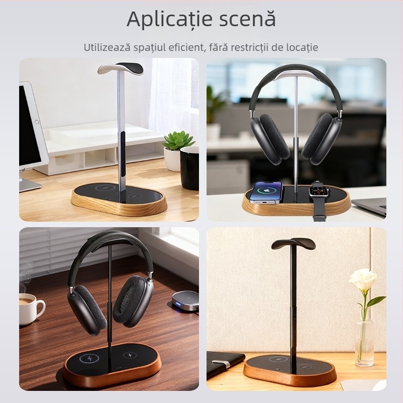 Suport pentru căști de birou cu încărcare wireless, modelul B15a, pentru utilizare pe desktop, personalizare disponibilă