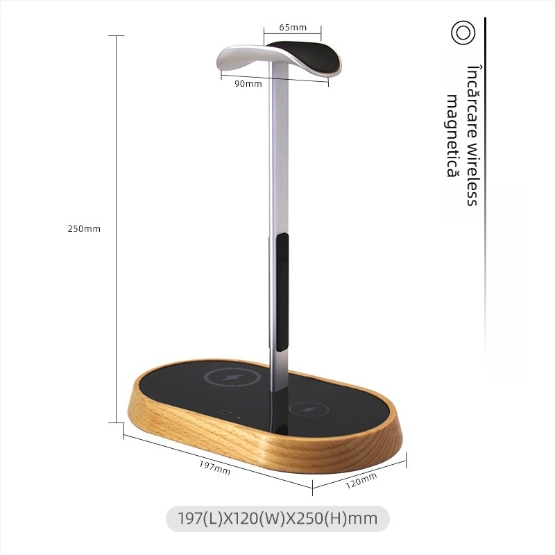 Suport pentru căști de birou cu încărcare wireless, modelul B15a, pentru utilizare pe desktop, personalizare disponibilă