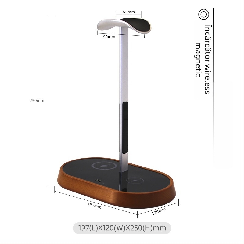 Suport pentru căști de birou cu încărcare wireless, modelul B15a, pentru utilizare pe desktop, personalizare disponibilă