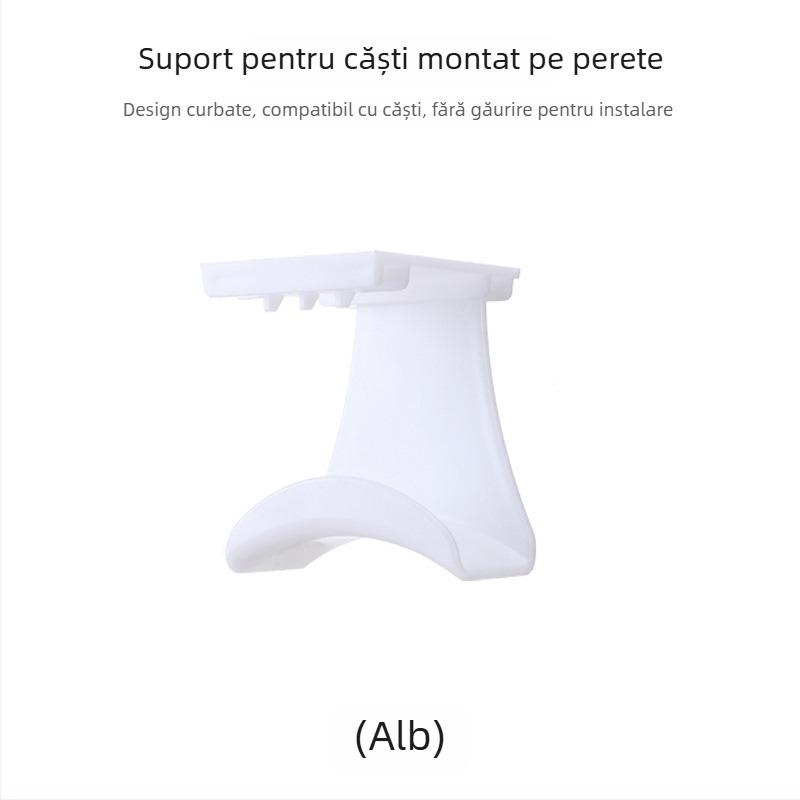 Suport pentru căști pe perete cu un cârlig unic, design modern, material ABS, capacitate de 3 kg
