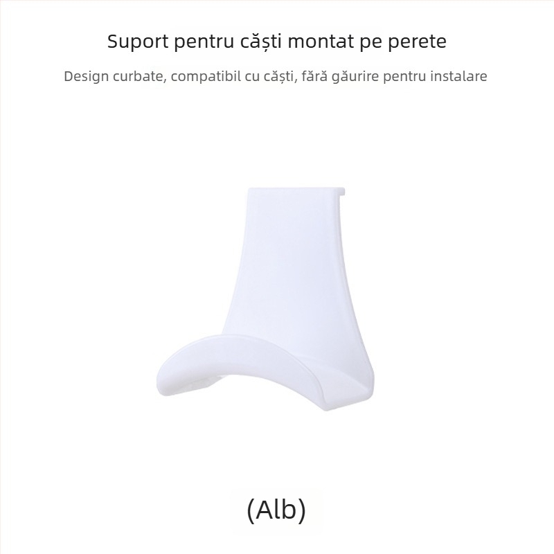 Suport pentru căști pe perete cu un cârlig unic, design modern, material ABS, capacitate de 3 kg