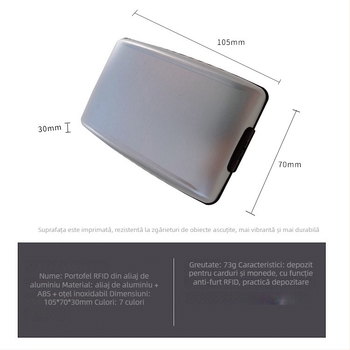 Suport RFID pentru carduri din aliaj de aluminiu Ruiyi — unisex, materiale: aliaj de aluminiu + ABS + oțel inoxidabil, model: portofel RFID din aliaj de aluminiu, lansare primăvara 2024