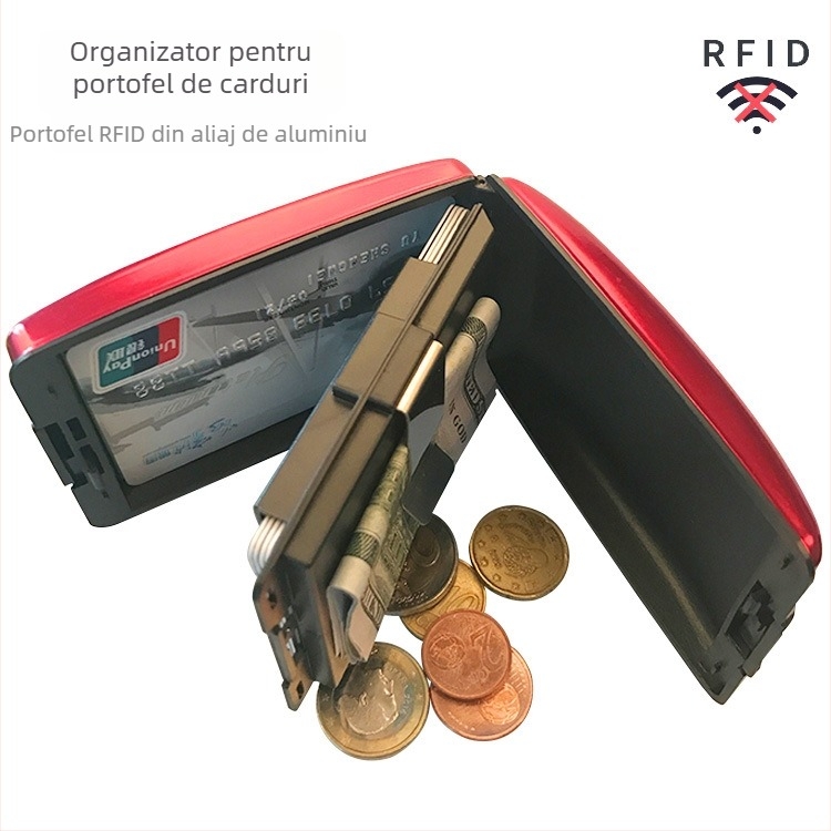 Suport RFID pentru carduri din aliaj de aluminiu Ruiyi — unisex, materiale: aliaj de aluminiu + ABS + oțel inoxidabil, model: portofel RFID din aliaj de aluminiu, lansare primăvara 2024
