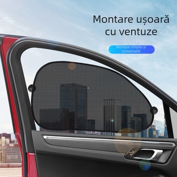 Set parasolare auto: material din lână, instalare cu ventuze, potrivit pentru parbrizul frontal și geamurile laterale, greutate 185 g, imprimare logo disponibil