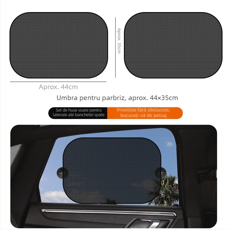 Set parasolare auto: material din lână, instalare cu ventuze, potrivit pentru parbrizul frontal și geamurile laterale, greutate 185 g, imprimare logo disponibil