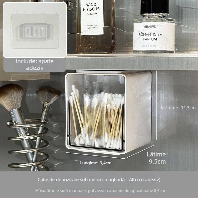 Dulap oglindă de baie cu organizator pentru cosmetice, multifuncțional, capacitate 18 L, material HIPS+PS, pentru baie și spațiu de uscare