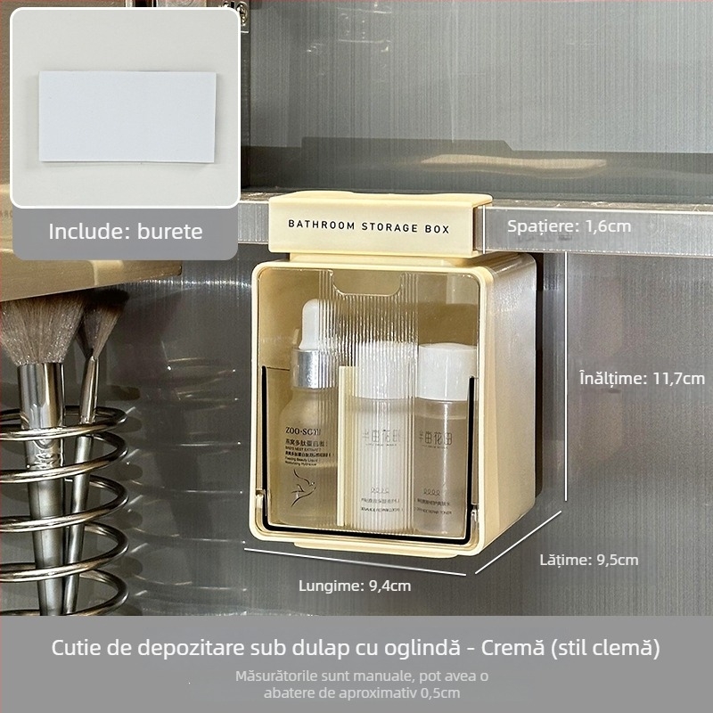 Dulap oglindă de baie cu organizator pentru cosmetice, multifuncțional, capacitate 18 L, material HIPS+PS, pentru baie și spațiu de uscare