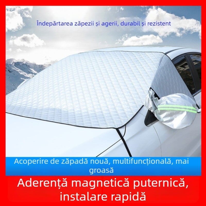 Husă de zăpadă pentru parbrizul mașinii – folie de aluminiu, montaj magnetic, universal, model în carouri, stil minimalist