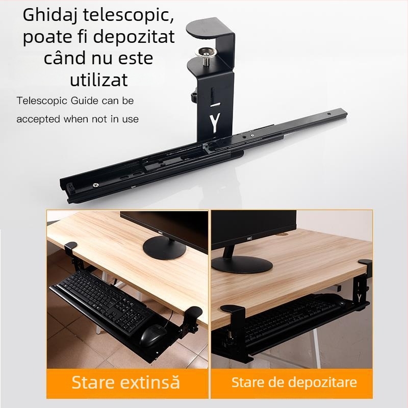 Tavă pentru tastatură cu suport sub birou, Model E-70, stil minimalist modern, fără găuri