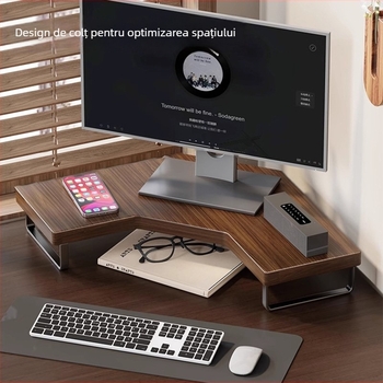 Suport de calculator pentru birou cu spațiu pentru monitor și tastatură — material lemn și fier, marcă Qin qi, compatibil universal, model 2219077838045971712, stil blat