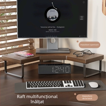 Suport de calculator pentru birou cu spațiu pentru monitor și tastatură — material lemn și fier, marcă Qin qi, compatibil universal, model 2219077838045971712, stil blat