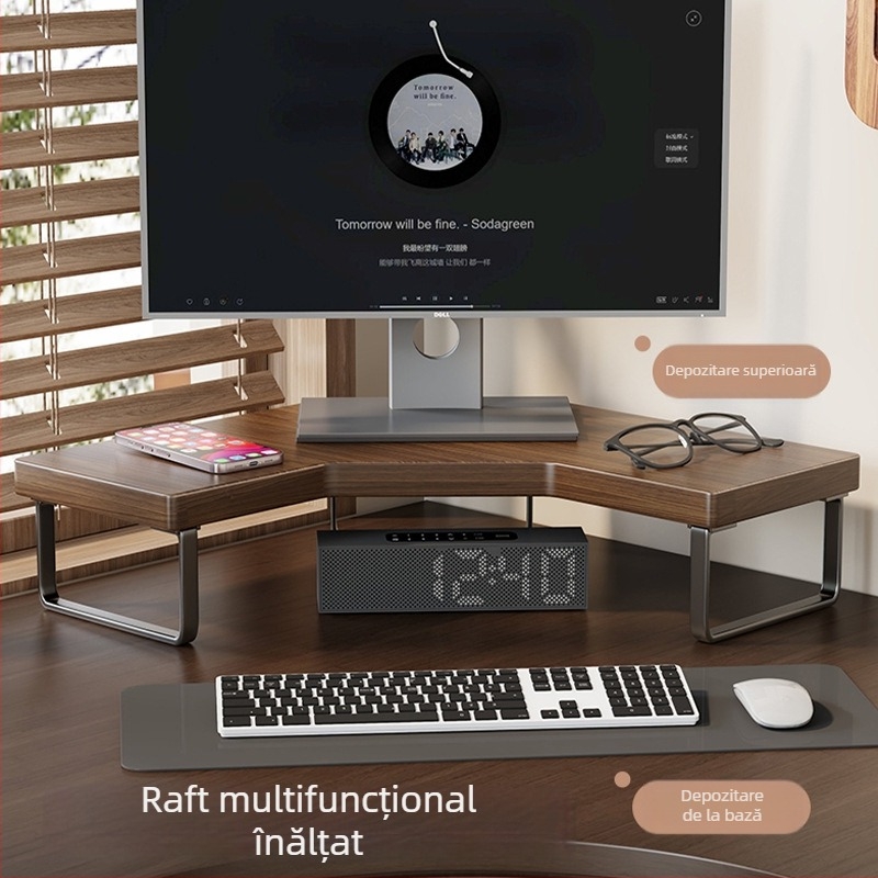 Suport de calculator pentru birou cu spațiu pentru monitor și tastatură — material lemn și fier, marcă Qin qi, compatibil universal, model 2219077838045971712, stil blat