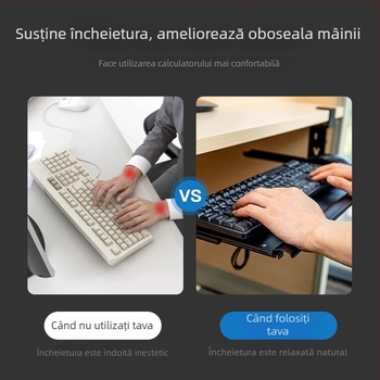 Tavă pentru tastatură sub birou cu șine glisante extensibile, montaj fără găuri; Material: oțel laminat la rece; Model: 135; Stil: modern minimalist; Brand: Huibaili hardware