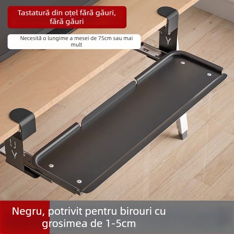 Tavă pentru tastatură sub birou cu șine glisante extensibile, montaj fără găuri; Material: oțel laminat la rece; Model: 135; Stil: modern minimalist; Brand: Huibaili hardware