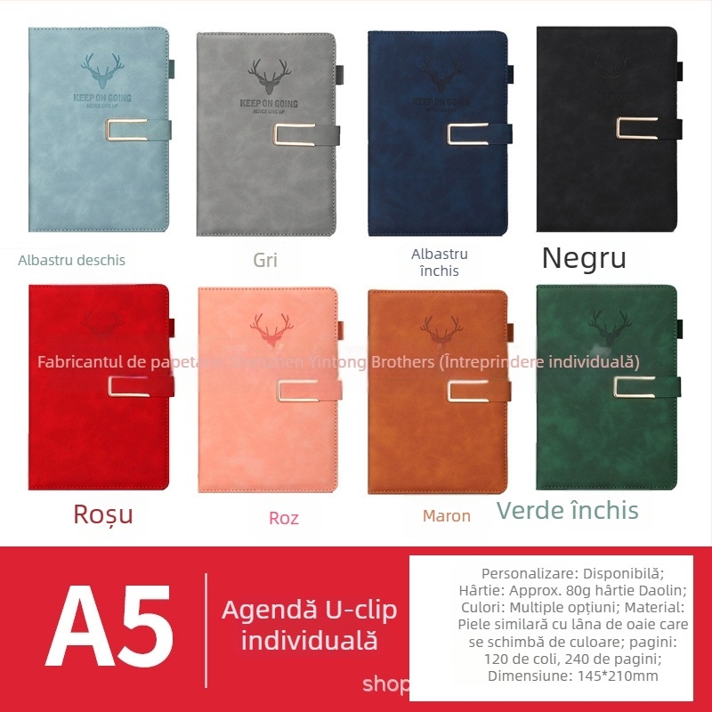 Notepad cu husă din piele ecologică, cataramă U, Dowling hârtie 80 g, 200-300 pagini