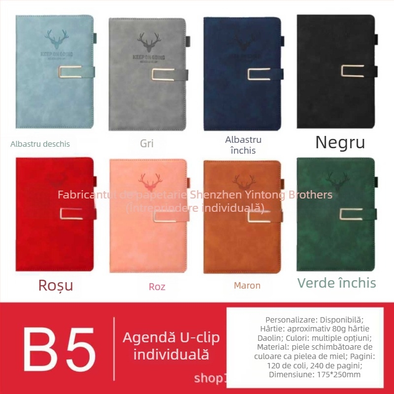 Notepad cu husă din piele ecologică, cataramă U, Dowling hârtie 80 g, 200-300 pagini