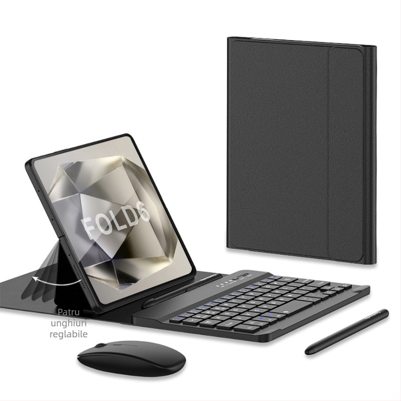 Carcasă din PU pentru tastatură wireless pentru Samsung Fold5/Fold6 – suport pliabil, tastatură Bluetooth, protecție anti-cădere, turnare prin injecție