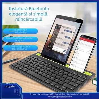 Tastatură Bluetooth wireless, cu slot pentru suport, compatibilă cu telefoane, tablete și laptopuri; design ergonomic; greutate 600 g