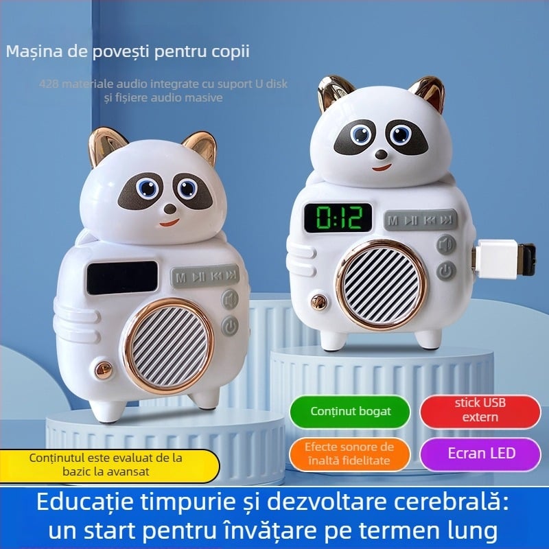 Mașină de povești pentru educație timpurie cu povești, cântece și basme (ecran LCD, baterie reîncărcabilă, redare MP3, conținut descărcabil, 4–8 GB memorie)