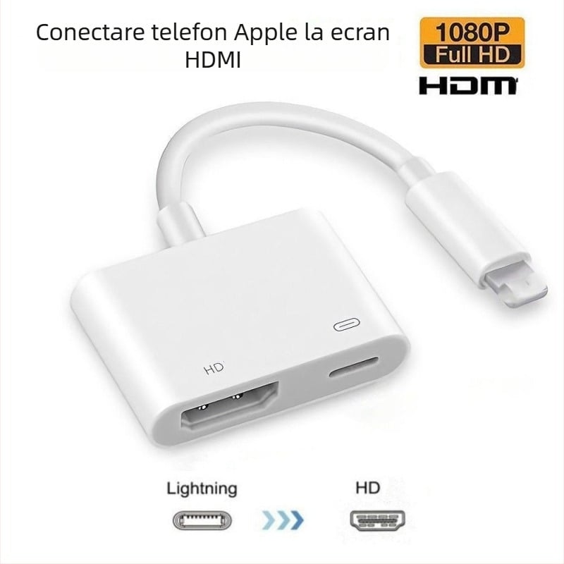 Cablu adaptor Lightning către HDMI pentru dispozitive Apple – interfață HDMI, cip AM8268, 5Gbps, miez din cupru, lungime 0,1 m