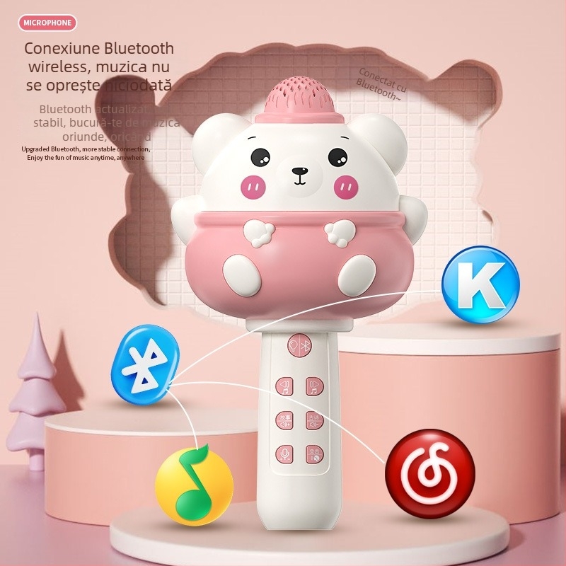 Microfon Bluetooth pentru copii, fără fir, redare MP3, baterie reîncărcabilă, muzică și vocalizare, compatibil cu aplicație mobilă