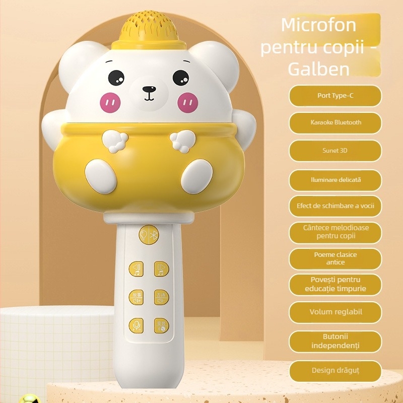 Microfon Bluetooth pentru copii, fără fir, redare MP3, baterie reîncărcabilă, muzică și vocalizare, compatibil cu aplicație mobilă