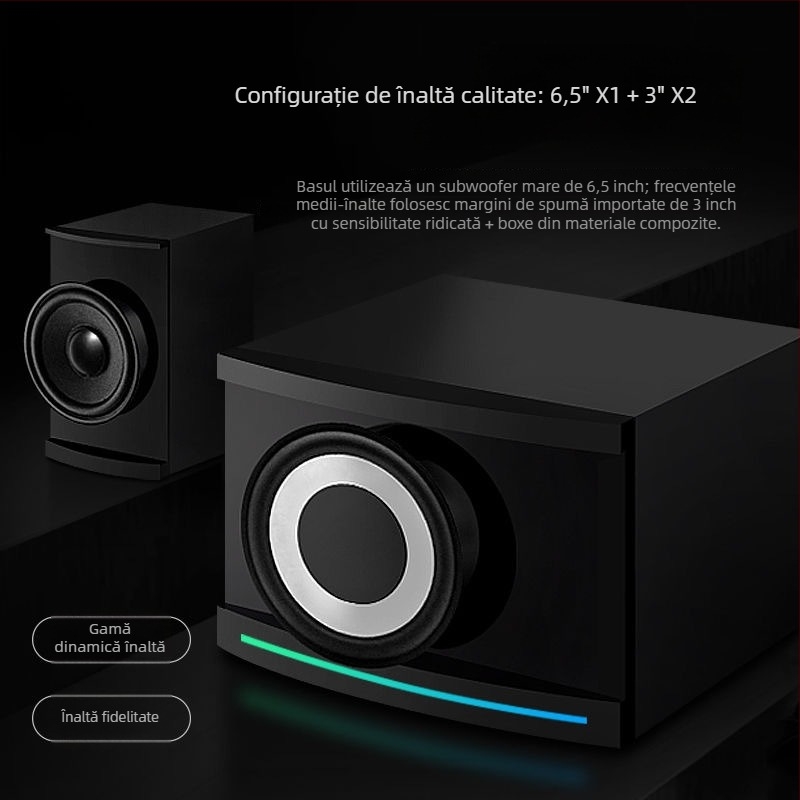 Xianke A18 sistem audio pentru calculator 2.1 canale cu Bluetooth, carcasă din lemn, redare MP3 prin USB, 60W max