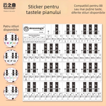 Etichetă pentru taste de pian, model T-30Z, PVC transparent, taste neadezive, compatibilă cu 88 de taste