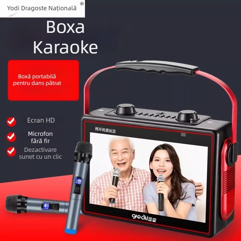 Boxă portabilă pentru dansuri pătrate cu afișaj, Bluetooth 4.0, USB, 32GB stocare, funcție karaoke