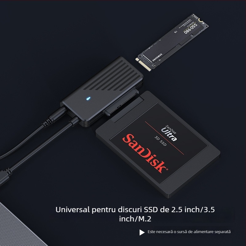 Cablu adaptor USB-C către SATA pentru dispozitive SATA, NVMe dual protocol (5Gbps, JM581DC, 25–45 cm)