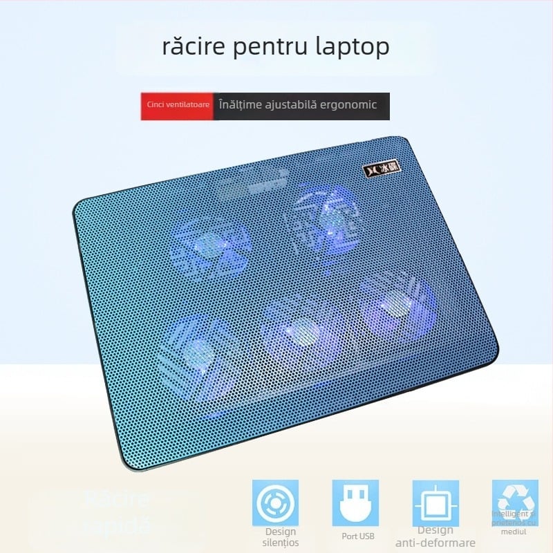 Radiator pentru laptop V5, 5 ventilatoare, plasă metalică, 0,6 kg, compatibil cu notebookuri/ ultrabookuri/ PlayBook