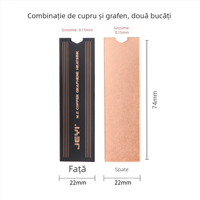 JEYI Jiayi radiator pentru M.2 NVMe - folie de cupru, grafen; pentru SSD M.2 și memoria notebook-ului; tip radiator de răcire; durată de viață de 3 ani