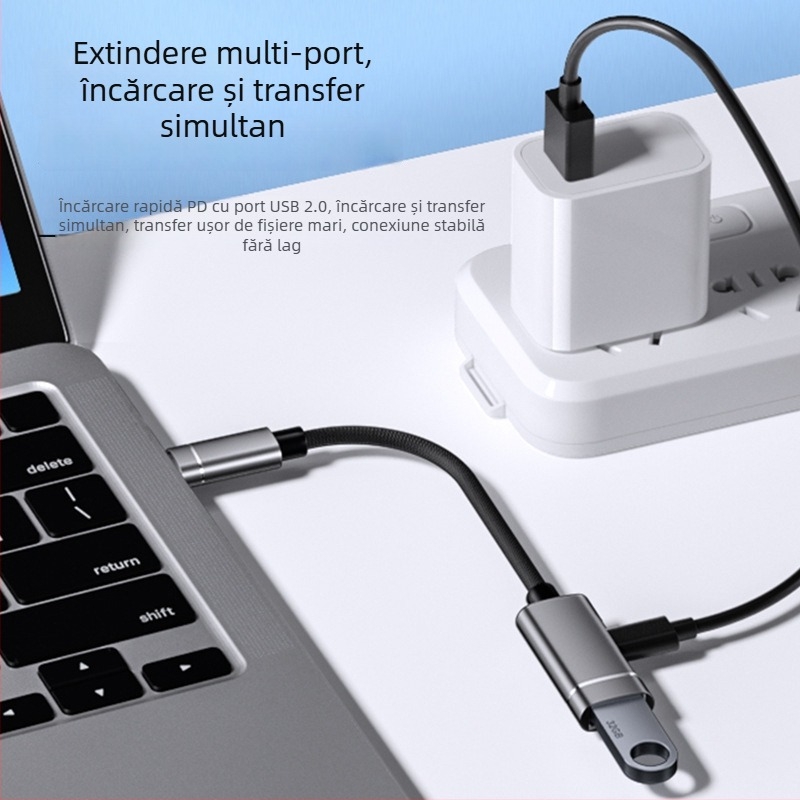 Xuntong 181B adaptor USB-C OTG cu USB 2.0, încărcare PD, ieșire USB-A, pentru mouse, USB flash și cititor de carduri