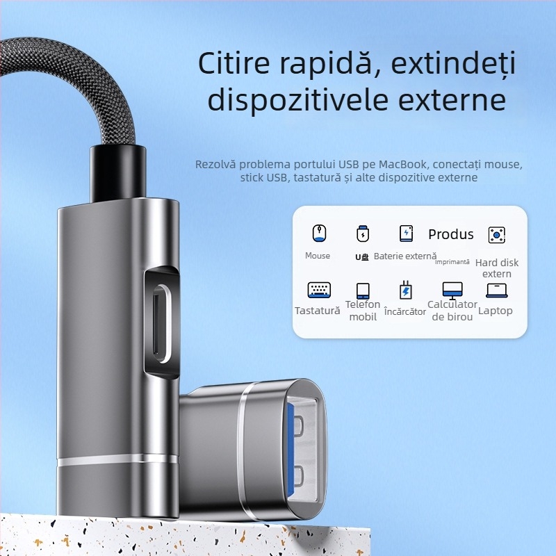 Xuntong 181B adaptor USB-C OTG cu USB 2.0, încărcare PD, ieșire USB-A, pentru mouse, USB flash și cititor de carduri