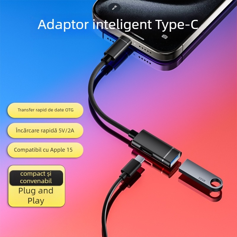 Xuntong 181B adaptor USB-C OTG cu USB 2.0, încărcare PD, ieșire USB-A, pentru mouse, USB flash și cititor de carduri
