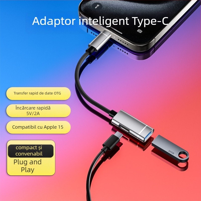 Xuntong 181B adaptor USB-C OTG cu USB 2.0, încărcare PD, ieșire USB-A, pentru mouse, USB flash și cititor de carduri