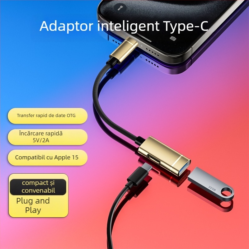Xuntong 181B adaptor USB-C OTG cu USB 2.0, încărcare PD, ieșire USB-A, pentru mouse, USB flash și cititor de carduri