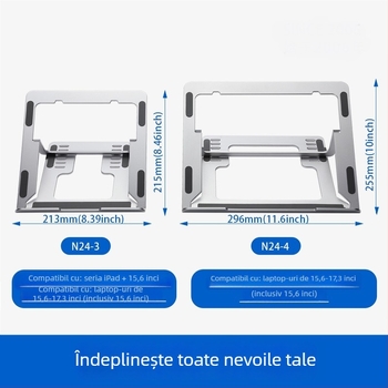 Suport pliabil din aluminiu pentru laptop N24 – reglabil, răcire prin aer, până la 100W