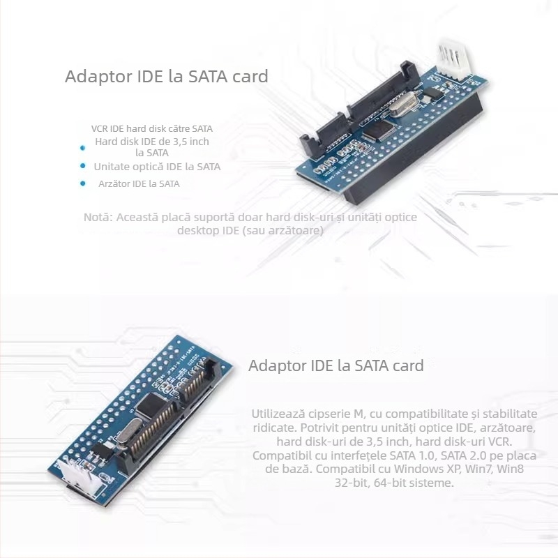 Cablu adaptor IDE la SATA pentru unități de stocare și unități optice — Huagu; Tip: cablu adaptor IDE–SATA; OEM disponibil; Pentru periferice PC