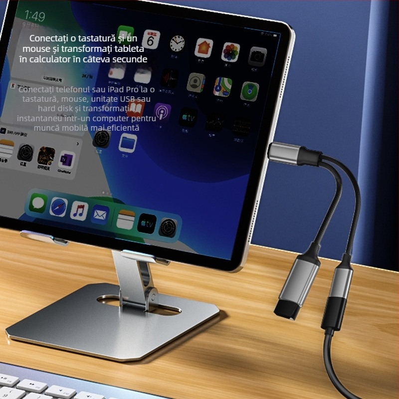 Hub Type-C cu 2 porturi, splitter, încărcare rapidă și transfer USB, compatibil cu telefoane mobile și iPad, model YH-LJX-012