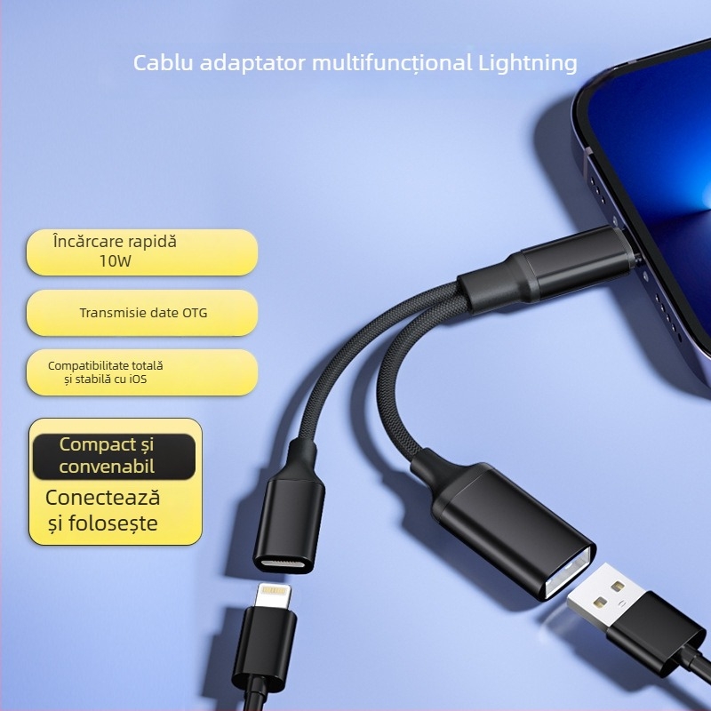 Hub Type-C cu 2 porturi, splitter, încărcare rapidă și transfer USB, compatibil cu telefoane mobile și iPad, model YH-LJX-012