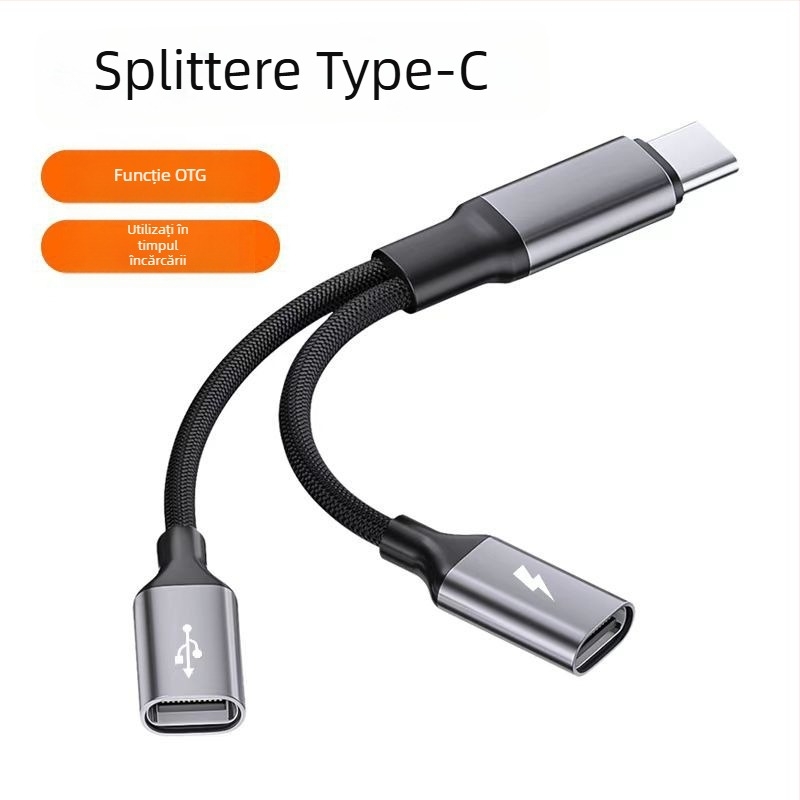 Hub Type-C cu 2 porturi, splitter, încărcare rapidă și transfer USB, compatibil cu telefoane mobile și iPad, model YH-LJX-012
