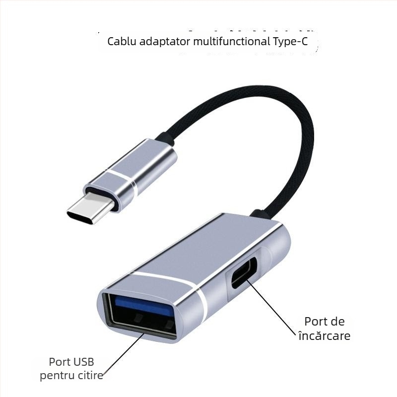 Hub Type-C cu 2 porturi, splitter, încărcare rapidă și transfer USB, compatibil cu telefoane mobile și iPad, model YH-LJX-012