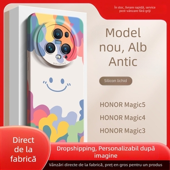 Carcasă de protecție cu design zâmbăcios pentru Huawei/Honor Magic5 – gel de siliciu lichid, finisaj cu pulverizare, design minimalist, rezistent la uzură, la cădere, la amprente
